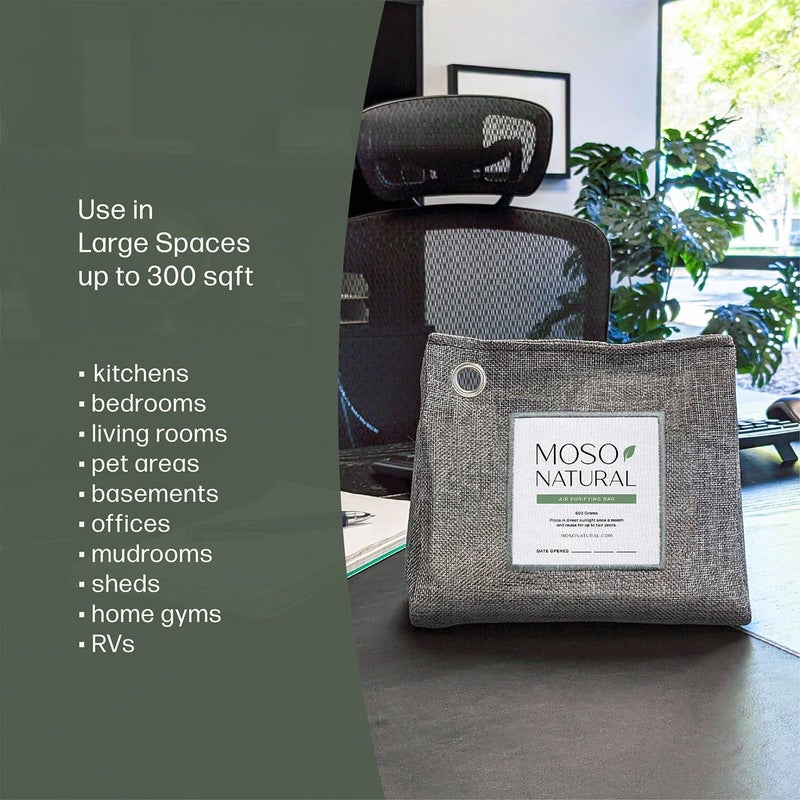 Moso Natural Air Purifying Bag 600g (3 Pack) Premium Bamboo Charcoal Odor Absorber | Pet Odor Eliminator for Home | Room Deodorizer for Large Spaces, Bedroom, Kitchen, Basement | Charcoal Bags - Image 5